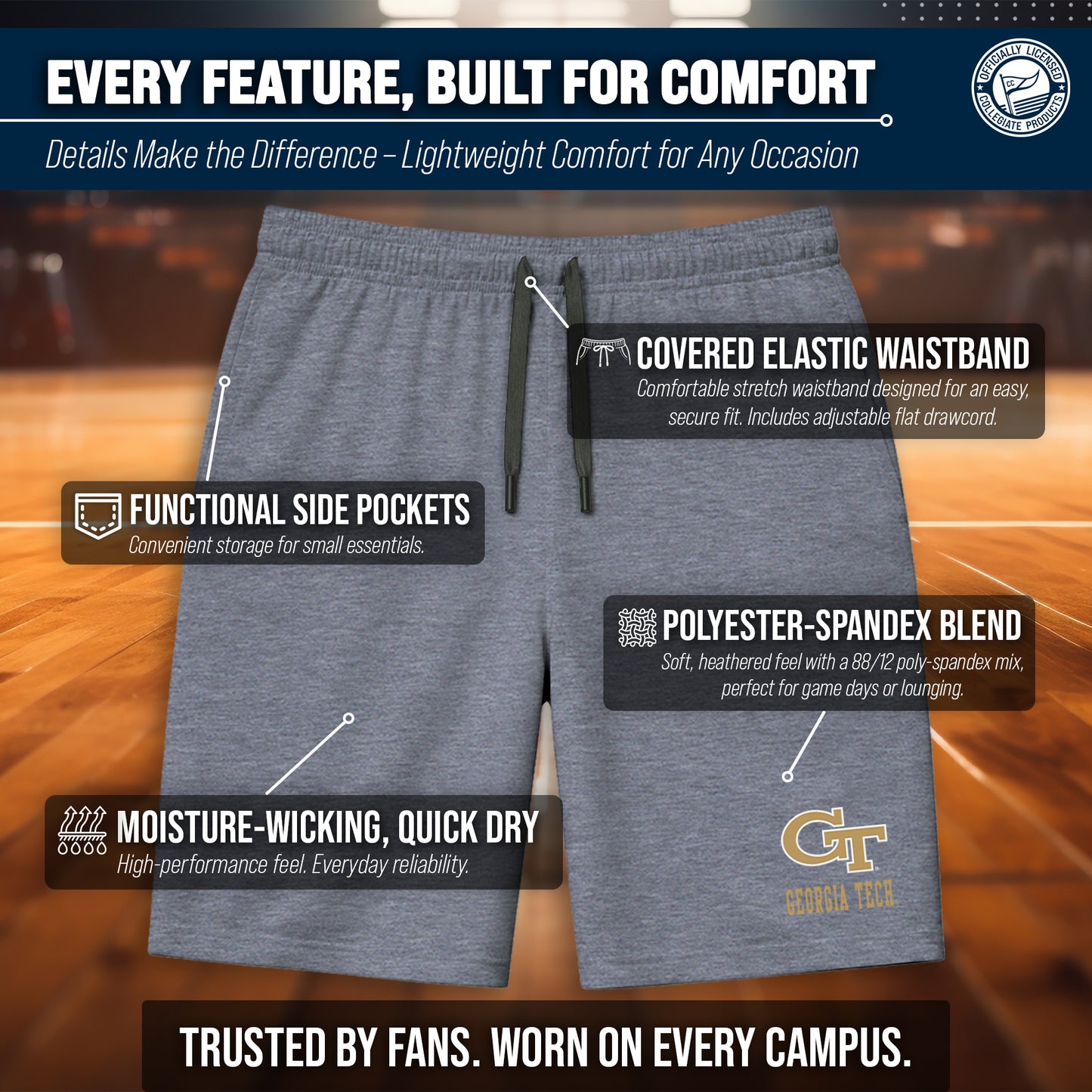 Georgia Tech Yellowjackets NCAA Men’s University Athletic Performance Shorts - Navy Heather