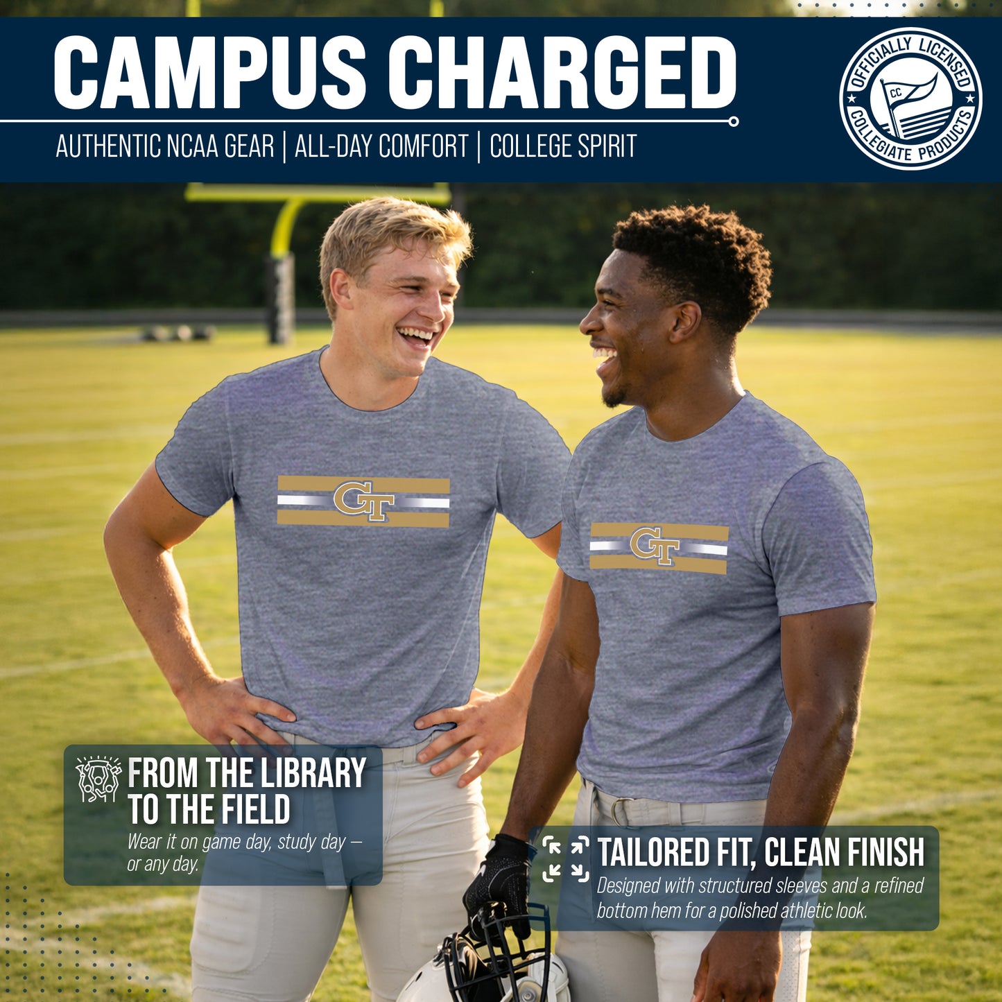 Georgia Tech Yellowjackets Unisex NCAA Scholarship Cloud Jersey Athletic Short Sleeve Performance Tee - Navy Heather