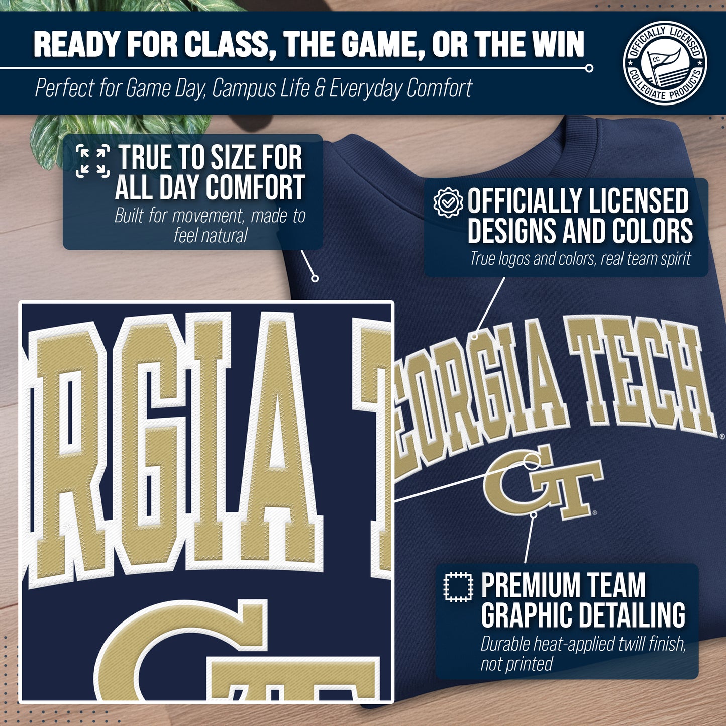 Georgia Tech Yellowjackets Adult Tackle Twill Crewneck - Navy