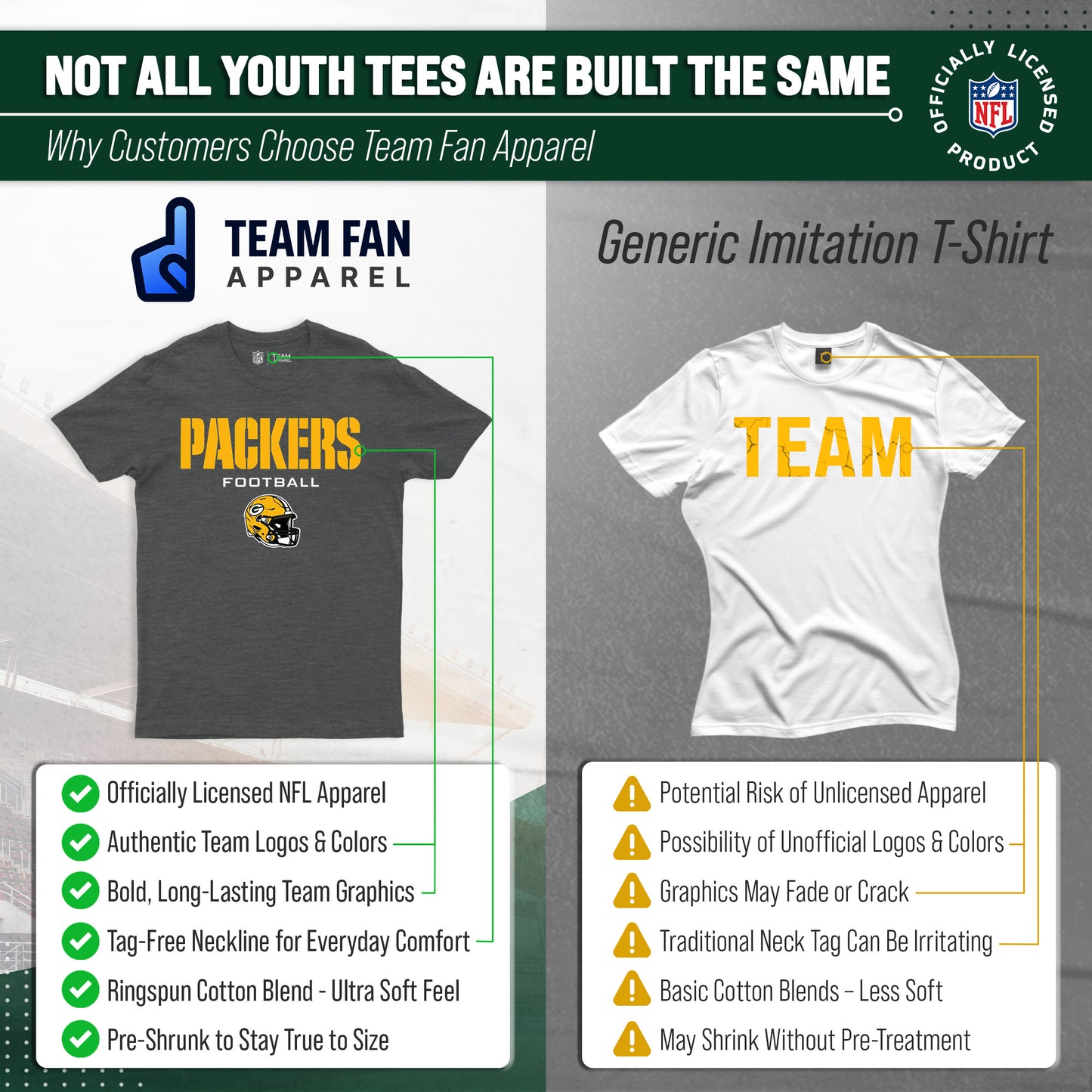 Green Bay Packers NFL Youth Football Helmet Tagless T-Shirt - Charcoal
