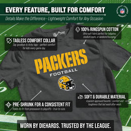 Green Bay Packers NFL Youth Football Helmet Tagless T-Shirt - Charcoal