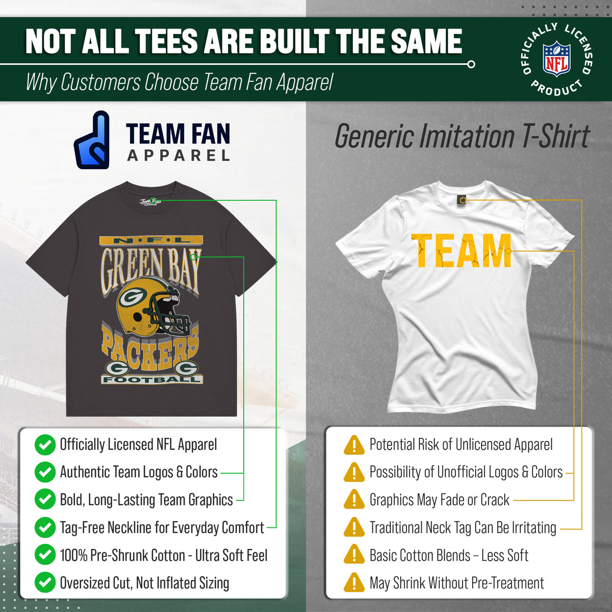 Green Bay Packers Franchise Oversized Men's NFL Cotton Tee - Black