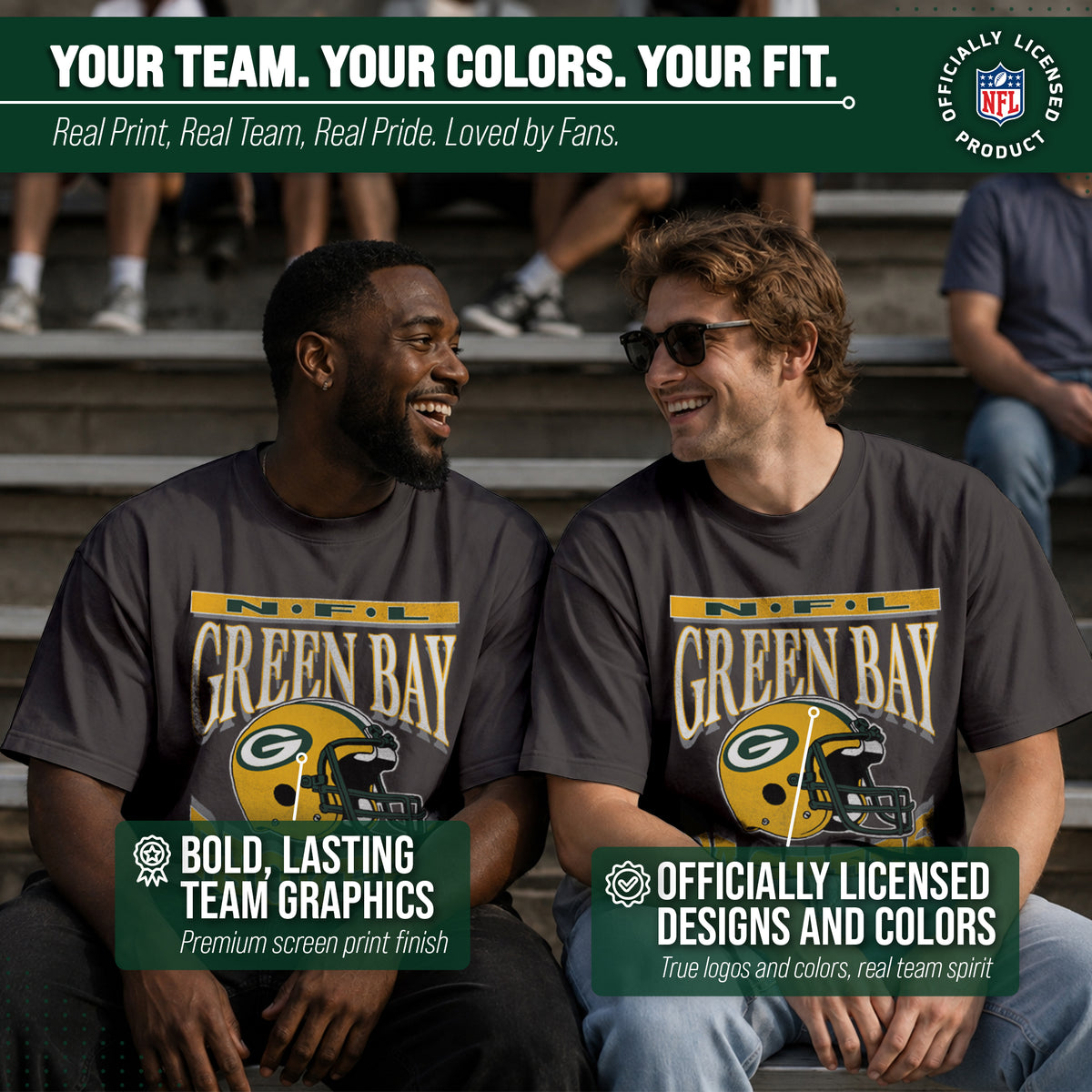 Green Bay Packers Franchise Oversized Men's NFL Cotton Tee - Black