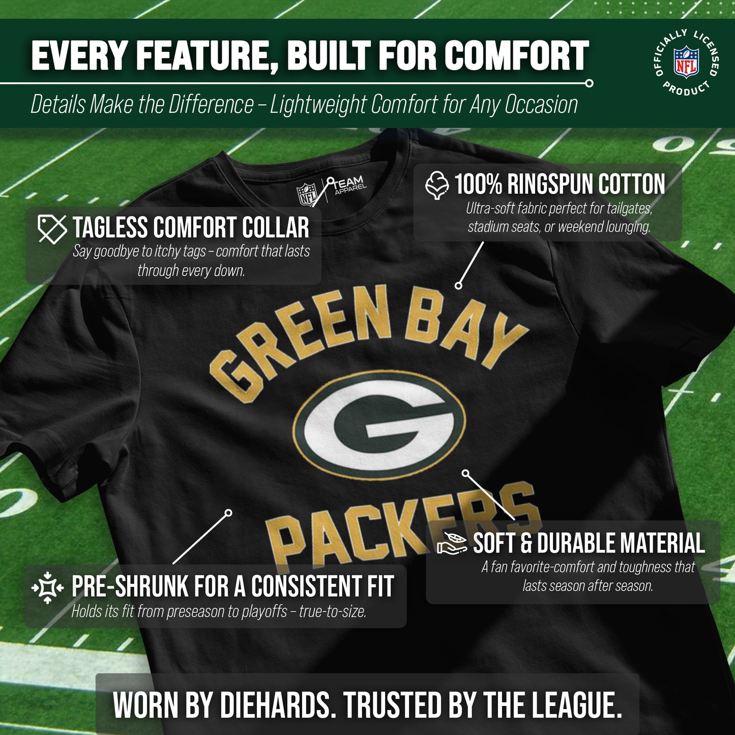 Green Bay Packers Team Fan Apparel NFL  Gameday T-Shirt - Black