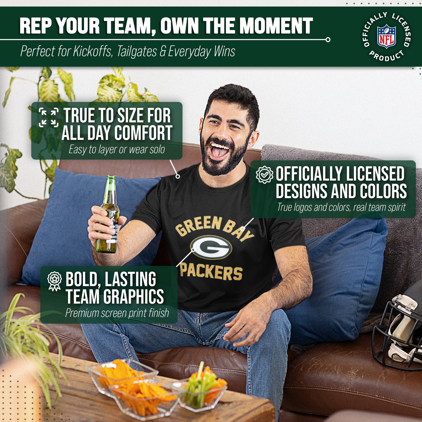 Green Bay Packers Team Fan Apparel NFL  Gameday T-Shirt - Black
