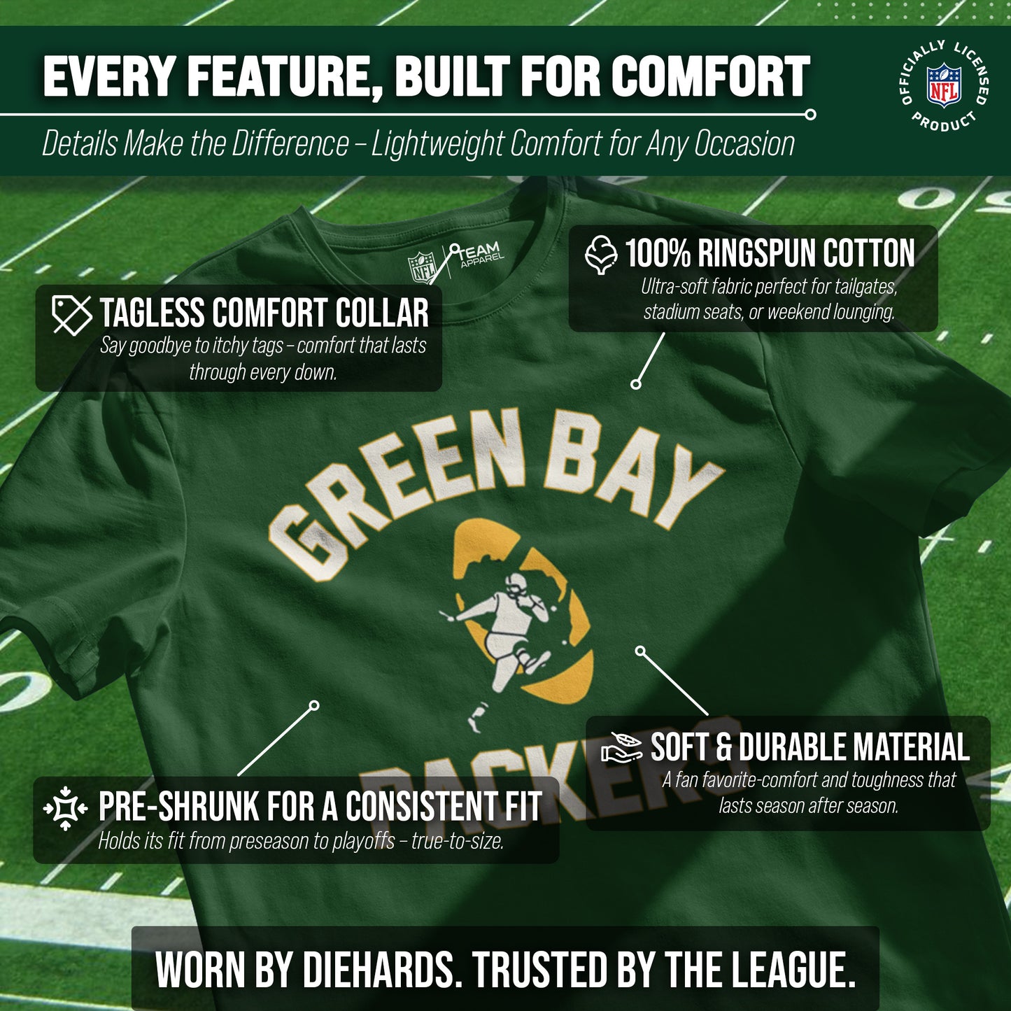 Green Bay Packers NFL Adult Retro Gameday Unisex T-Shirt - Forest Green