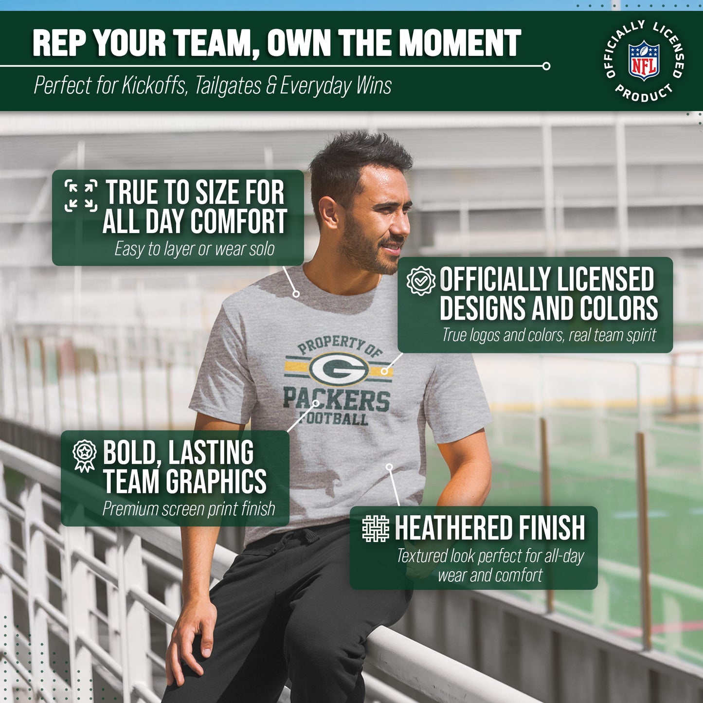 Green Bay Packers NFL Adult Property Of T-Shirt - Sport Gray