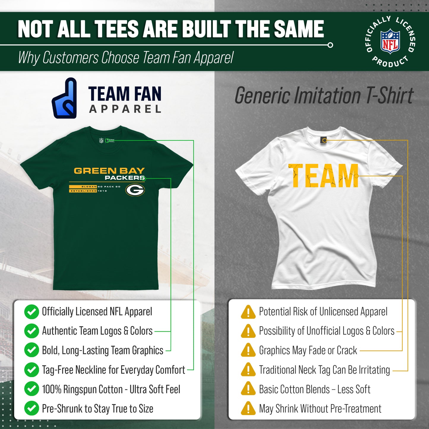 Green Bay Packers Adult NFL Speed Stat Sheet T-Shirt - Forest Green