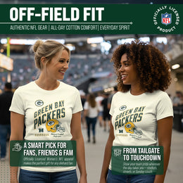 Green Bay Packers NFL Womens Distressed Helmet Tag-Less Soft T-Shirt - Birch