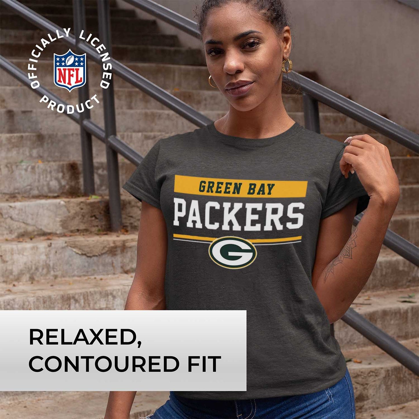 Green Bay Packers NFL Women's Team Block Plus Sized Relaxed Fit T-Shirt - Charcoal