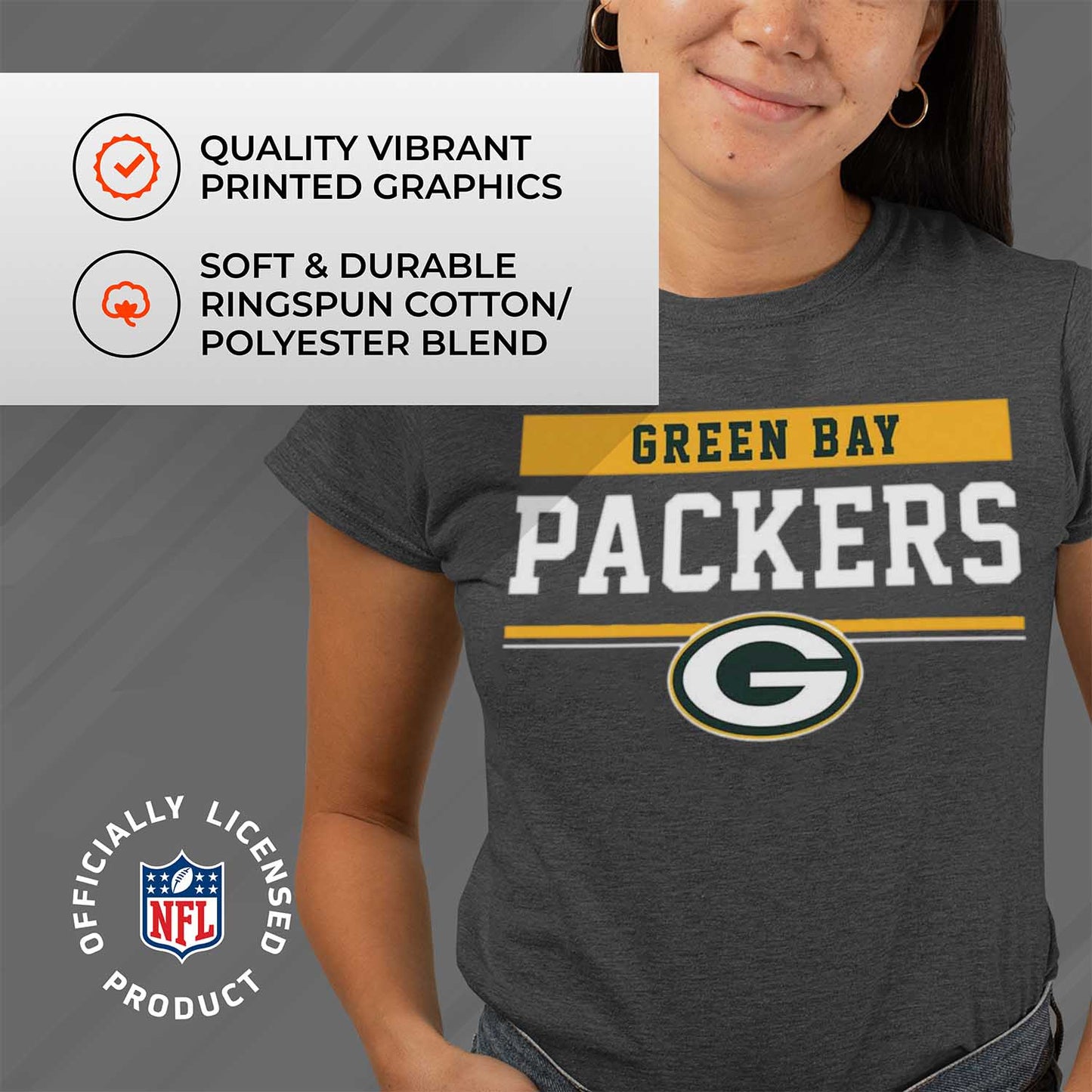 Green Bay Packers NFL Women's Team Block Plus Sized Relaxed Fit T-Shirt - Charcoal