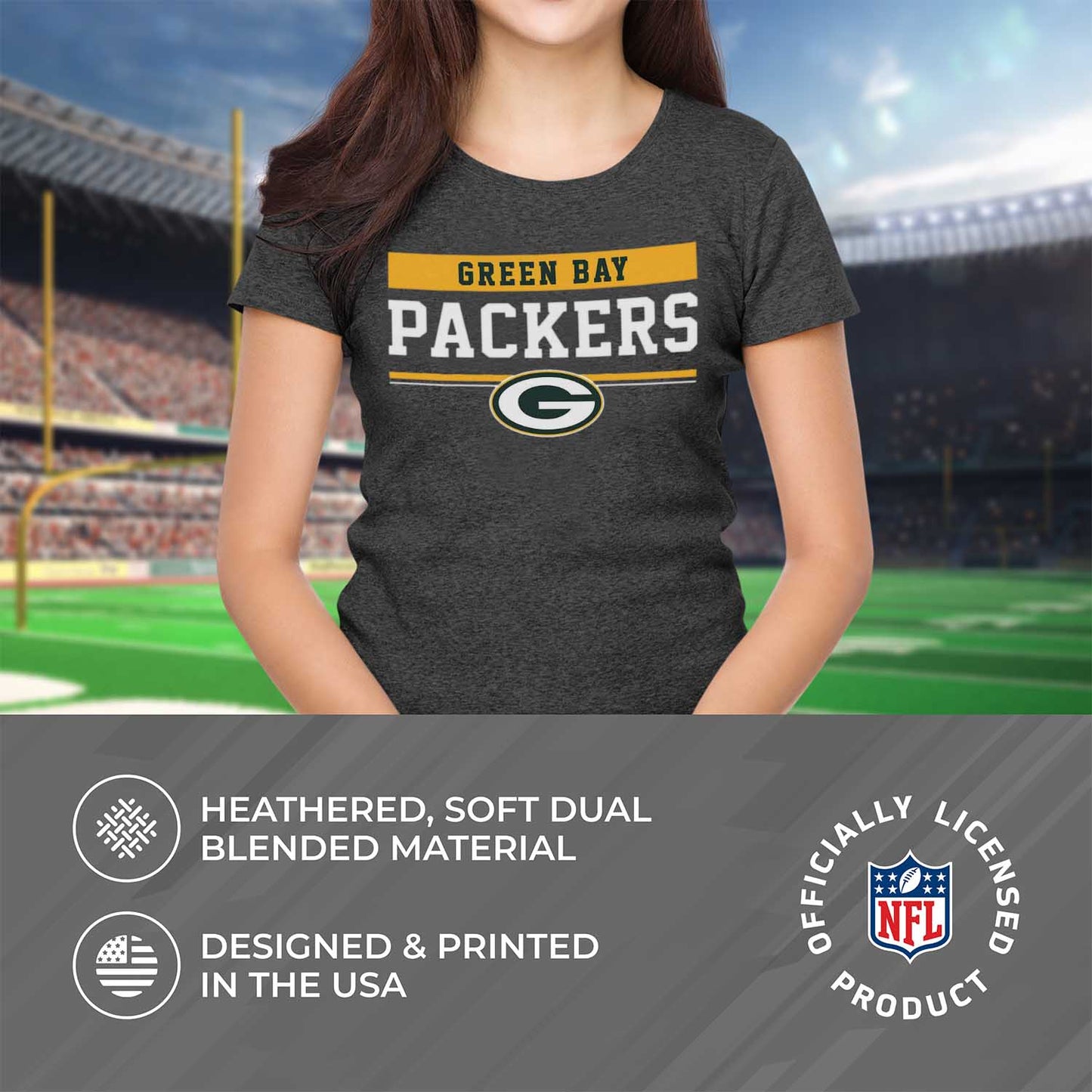 Green Bay Packers NFL Women's Team Block Plus Sized Relaxed Fit T-Shirt - Charcoal
