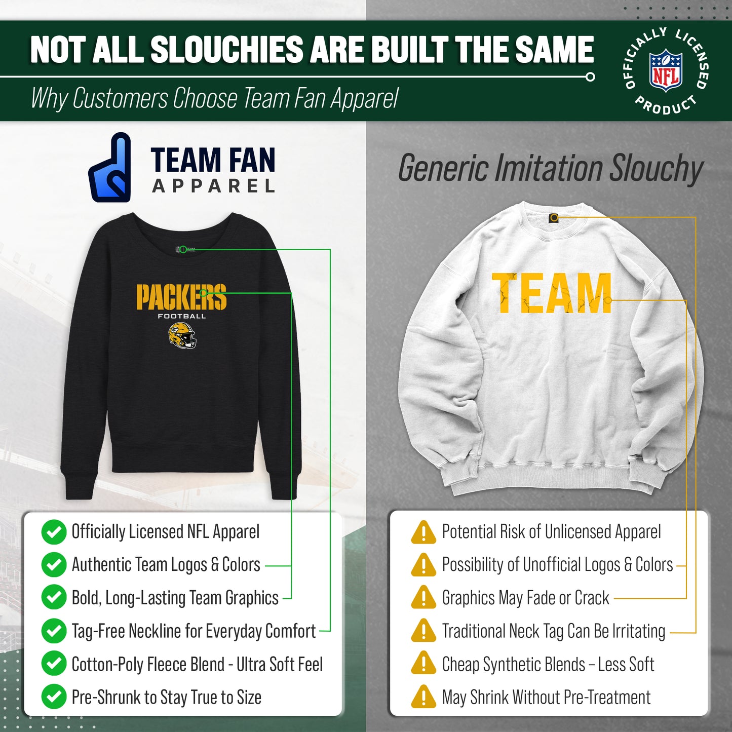 Green Bay Packers NFL Womens Helmet French Terry Slouchy Top - Charcoal