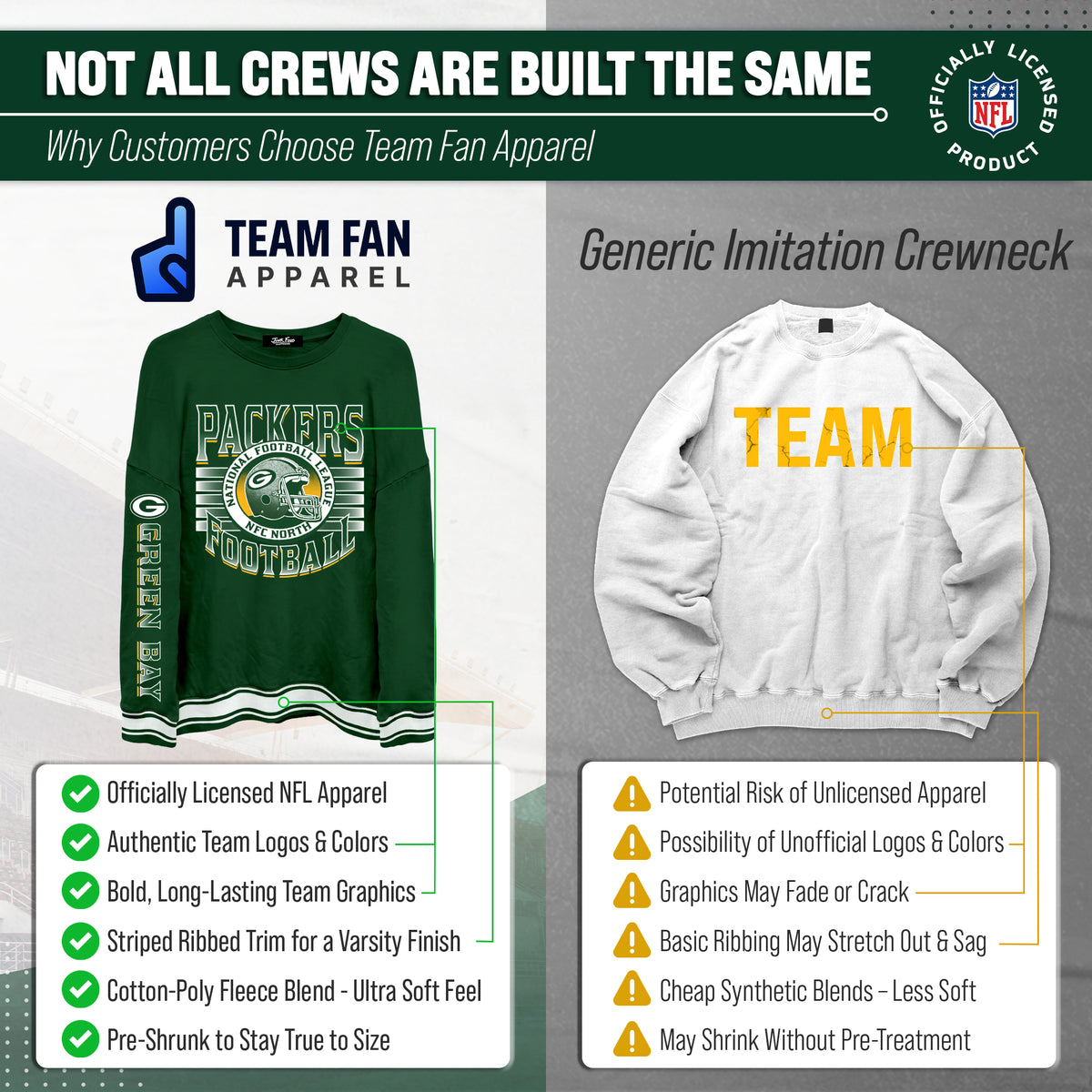 Green Bay Packers NFL Men's Franchise Striped Rib Oversized Crewneck - Hunter Green