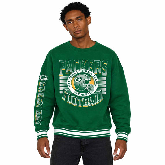 Green Bay Packers  NFL Franchise Striped Rib Oversized Crewneck Men - Hunter Green
