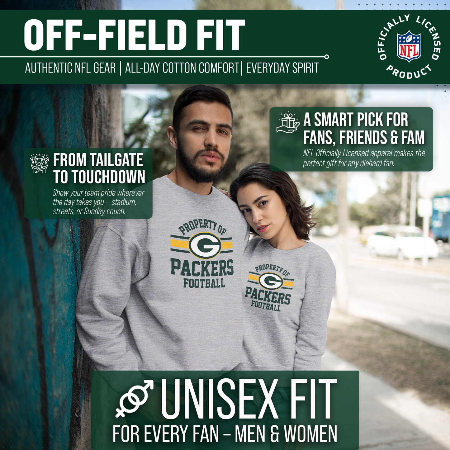 Green Bay Packers NFL Adult Property Of Crewneck Fleece Sweatshirt - Sport Gray