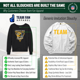Green Bay Packers NFL Womens Retro Triangle French Terry Slouchy Top- Raglan Sleeves - Heather Charcoal