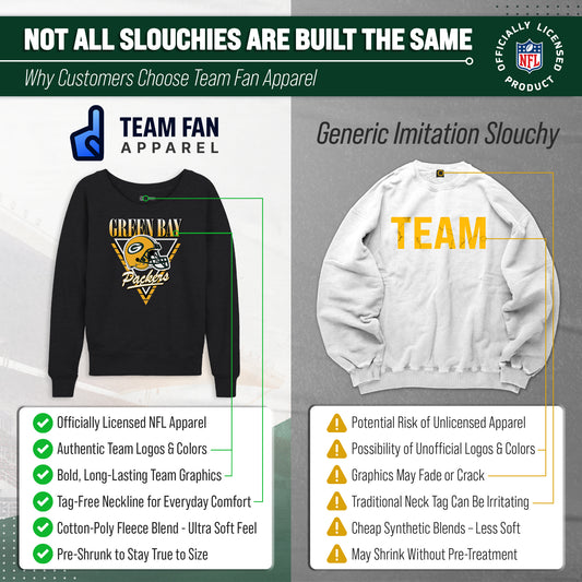 Green Bay Packers NFL Womens Retro Triangle French Terry Slouchy Top- Raglan Sleeves - Heather Charcoal