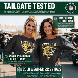 Green Bay Packers NFL Womens Retro Triangle French Terry Slouchy Top- Raglan Sleeves - Heather Charcoal