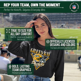 Green Bay Packers NFL Womens Retro Triangle French Terry Slouchy Top- Raglan Sleeves - Heather Charcoal
