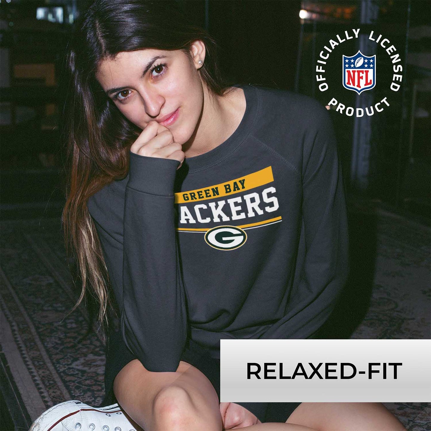 Green Bay Packers NFL Womens Team Block French Terry Slouchy Top - Charcoal