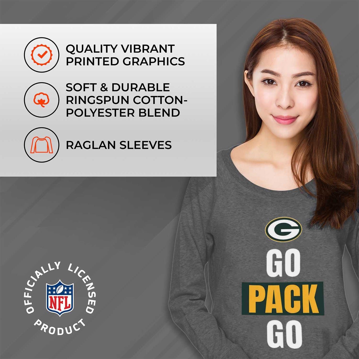 Green Bay Packers NFL Womens Plus Size Team Slogan Crew Neck - Sport Gray