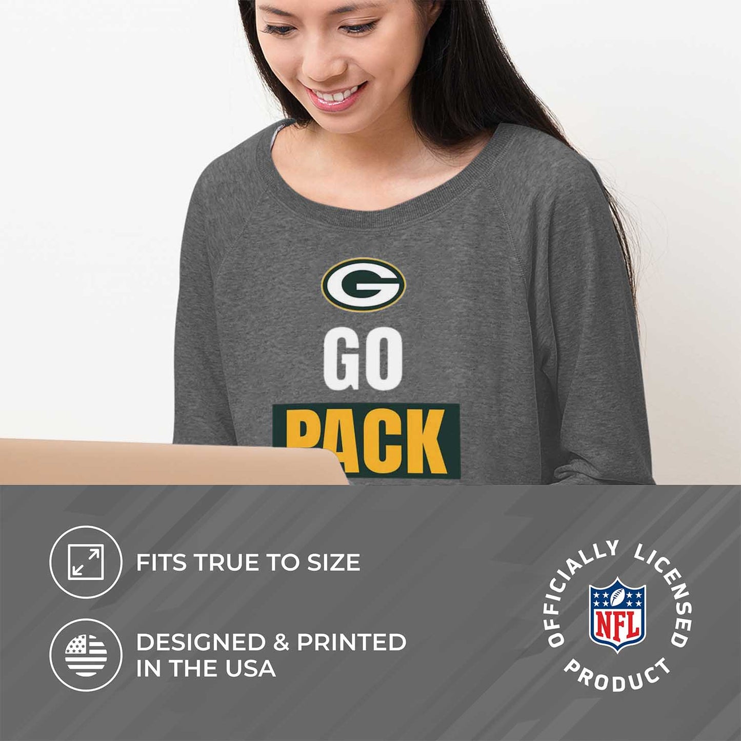 Green Bay Packers NFL Womens Plus Size Team Slogan Crew Neck - Sport Gray
