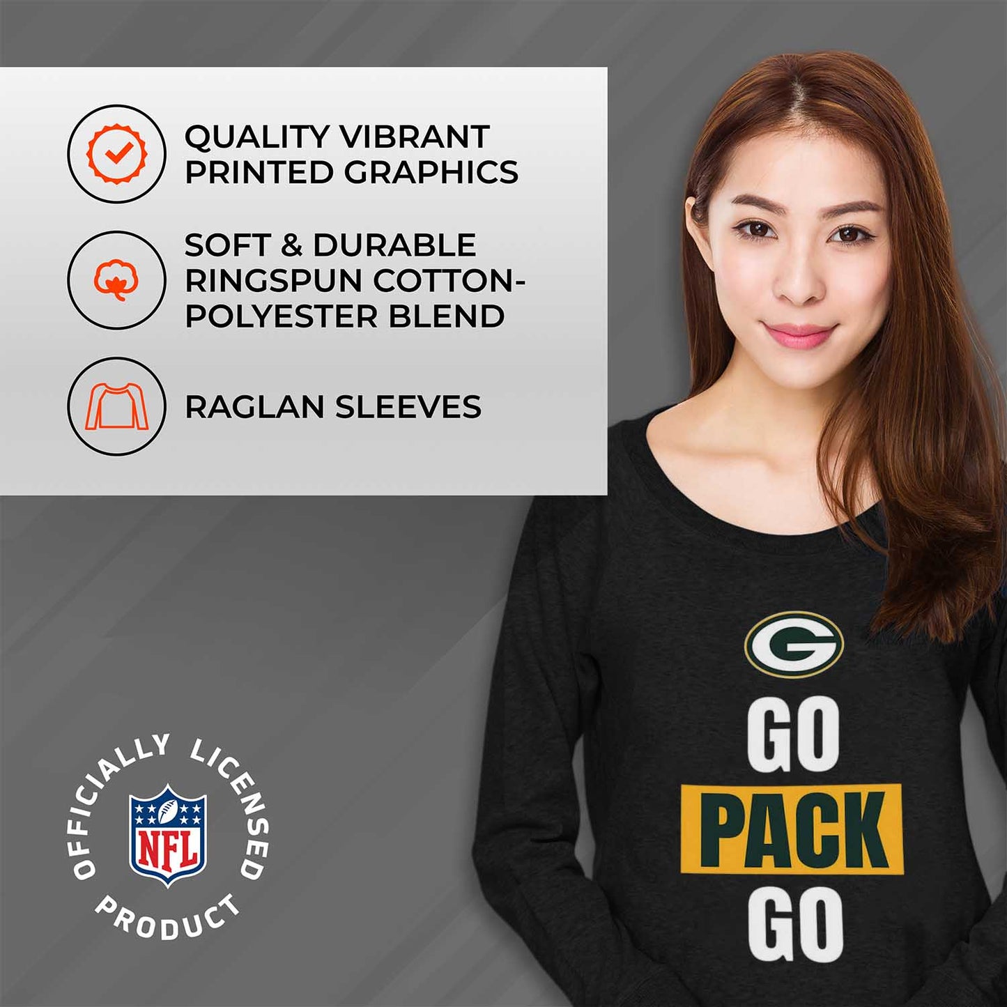 Green Bay Packers NFL Womens Plus Size Team Slogan Crew Neck - Black