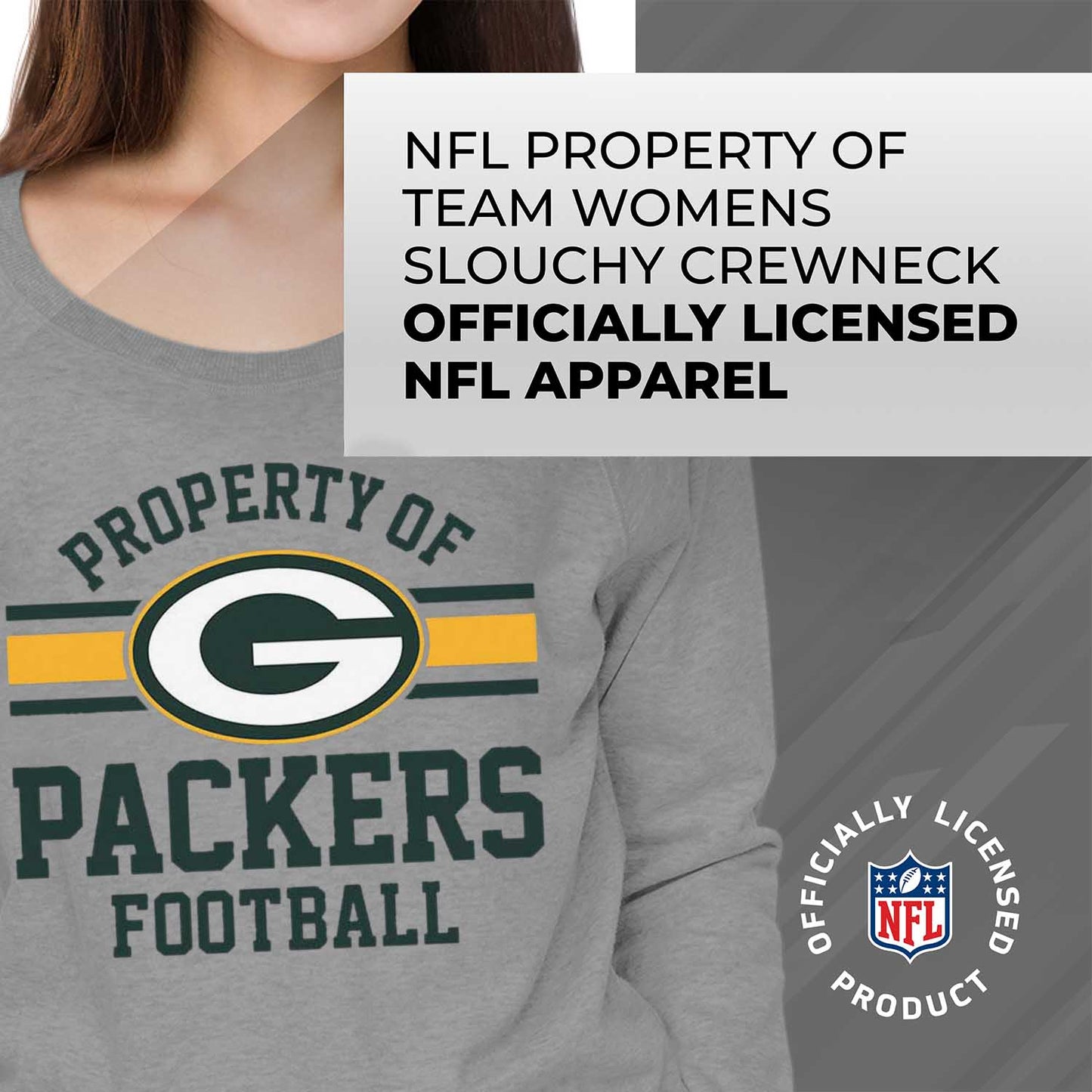 Green Bay Packers NFL Womens Plus Size Property of Lightweight Crew Neck - Sport Gray