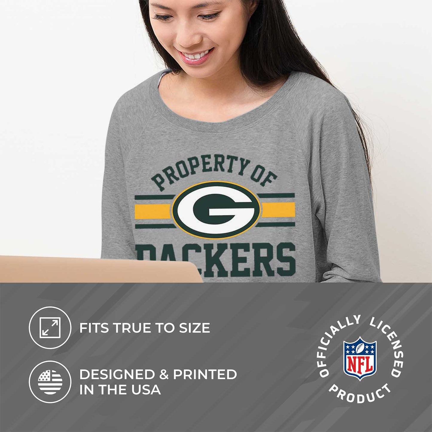 Green Bay Packers NFL Womens Plus Size Property of Lightweight Crew Neck - Sport Gray