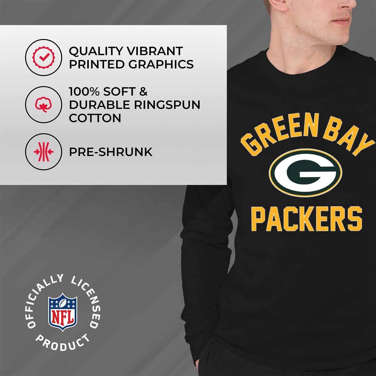Green Bay Packers NFL Gameday Adult Long Sleeve Shirt - Black
