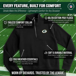 Green Bay Packers NFL Adult Unisex Team Logo Quarter Zip Pullover Sweatshirt - Black