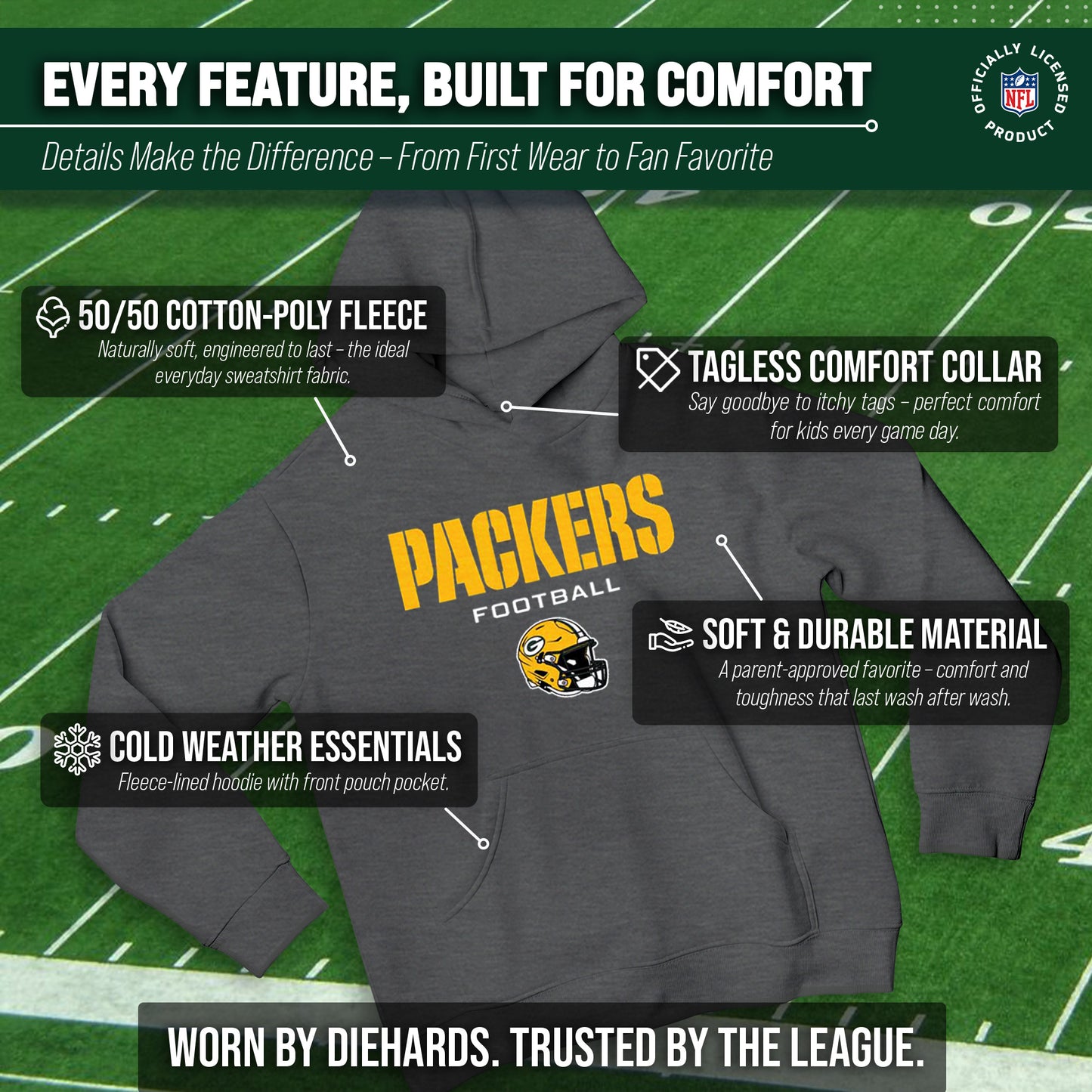 Green Bay Packers NFL Youth Football Helmet Hood - Charcoal