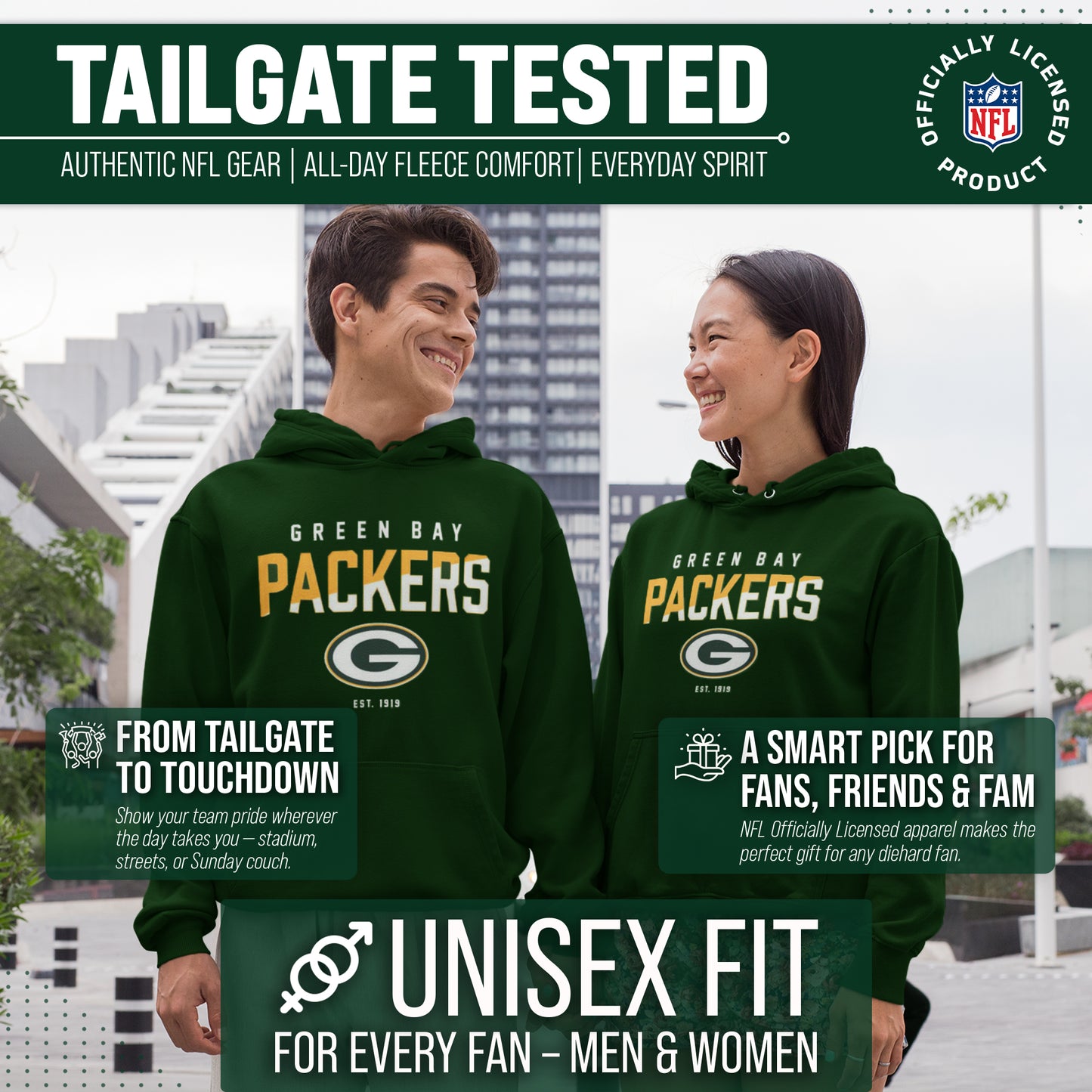 Green Bay Packers Adult NFL Diagonal Fade Fleece Hooded Sweatshirt - Forest Green