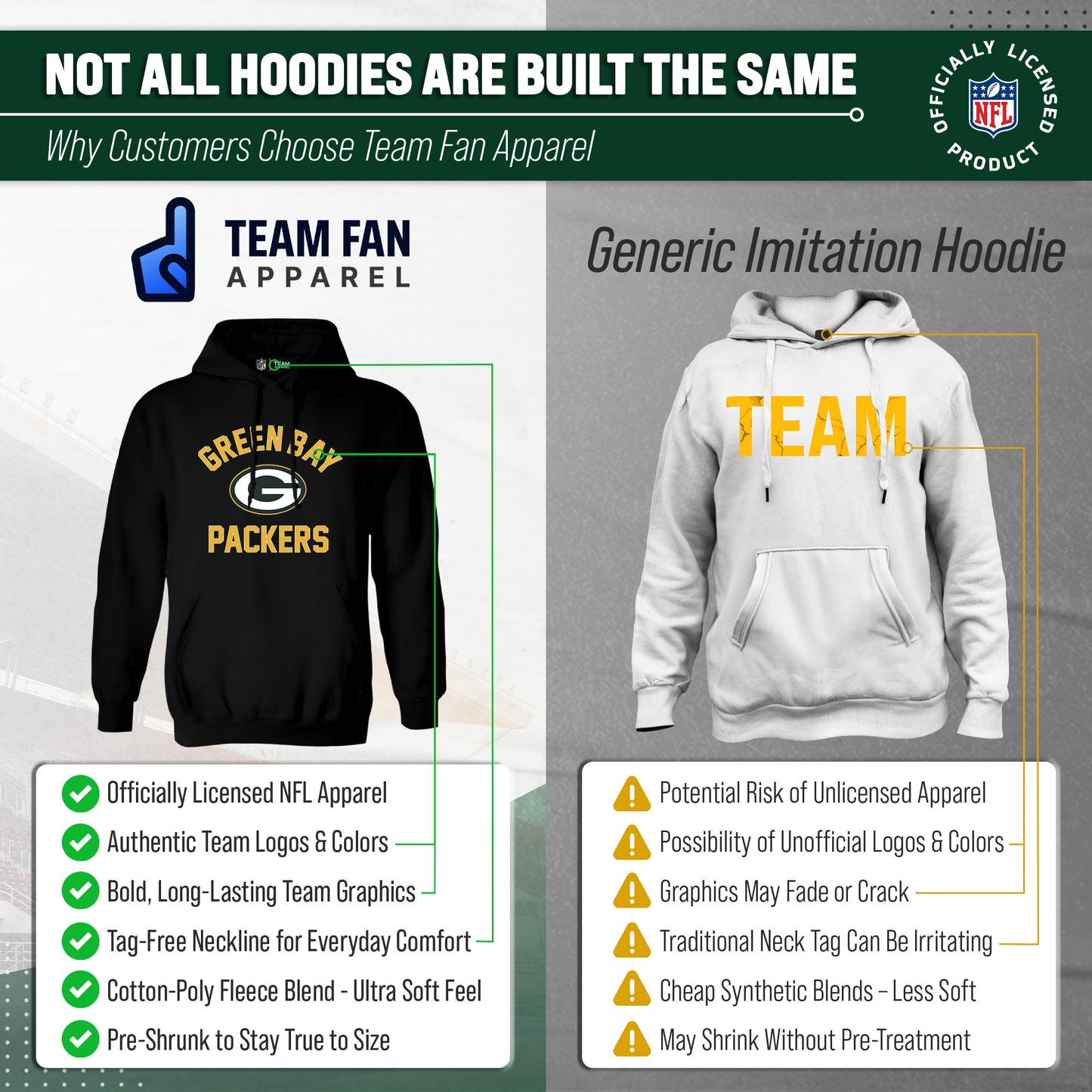 Green Bay Packers Team Fan Apparel NFL  Gameday Hoodie - Black