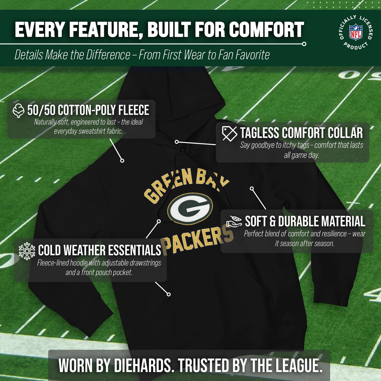 Green Bay Packers Team Fan Apparel NFL  Gameday Hoodie - Black