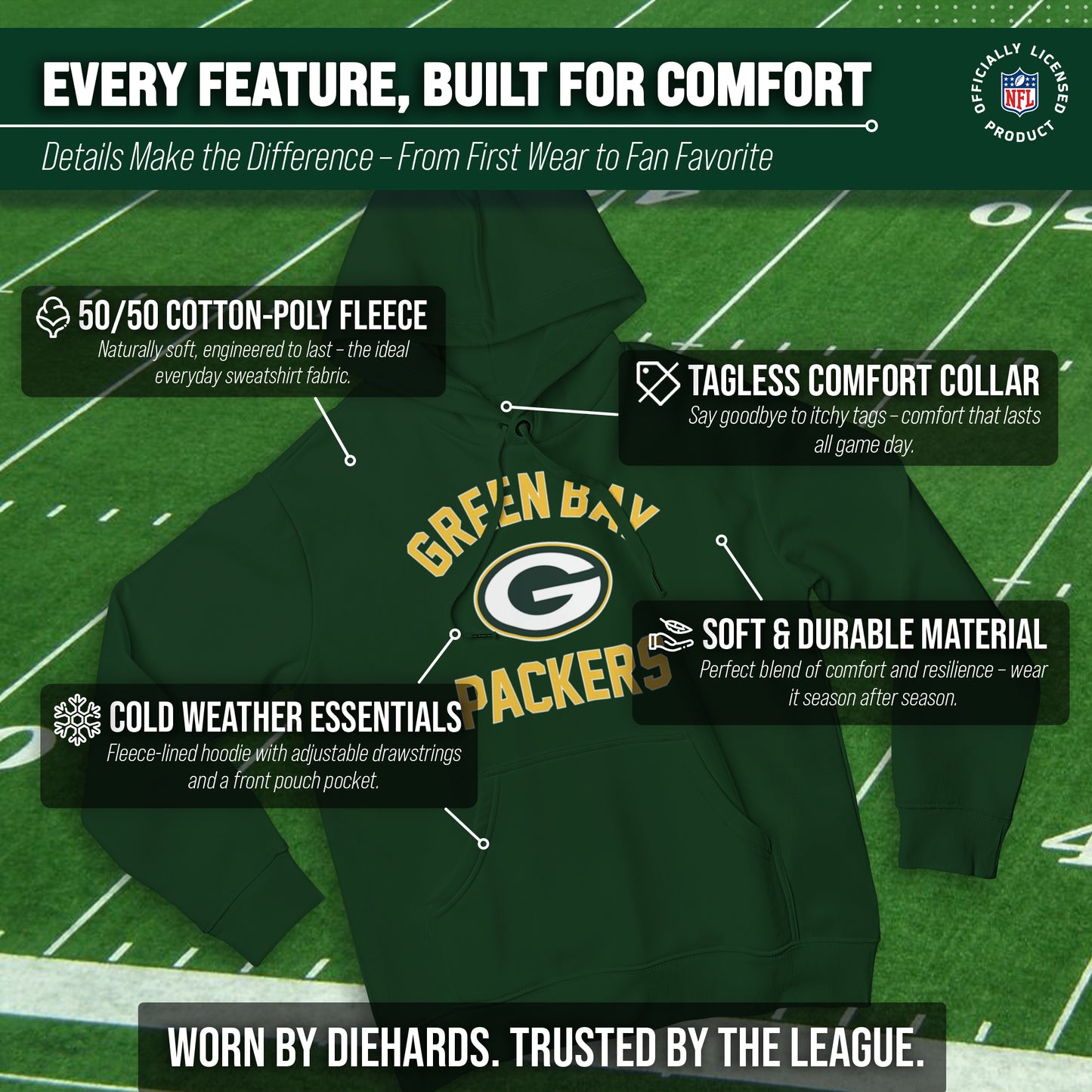 Green Bay Packers Team Fan Apparel NFL  Gameday Hoodie - Forest Green