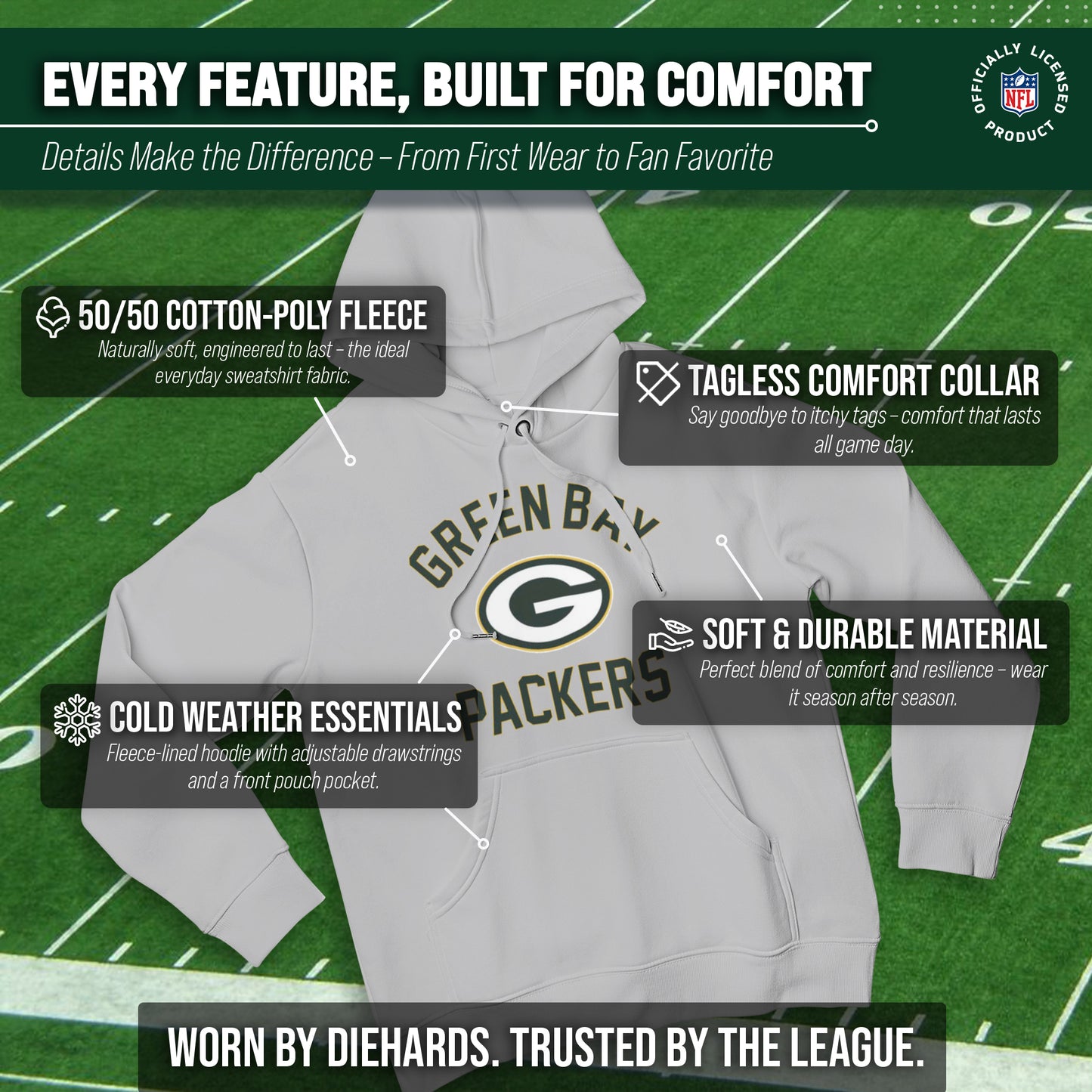 Green Bay Packers Team Fan Apparel NFL  Gameday Hoodie - Gray