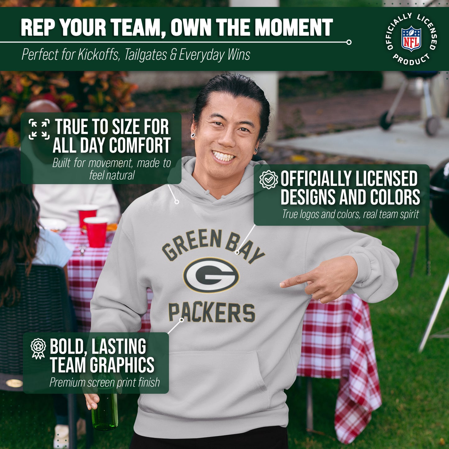 Green Bay Packers Team Fan Apparel NFL  Gameday Hoodie - Gray