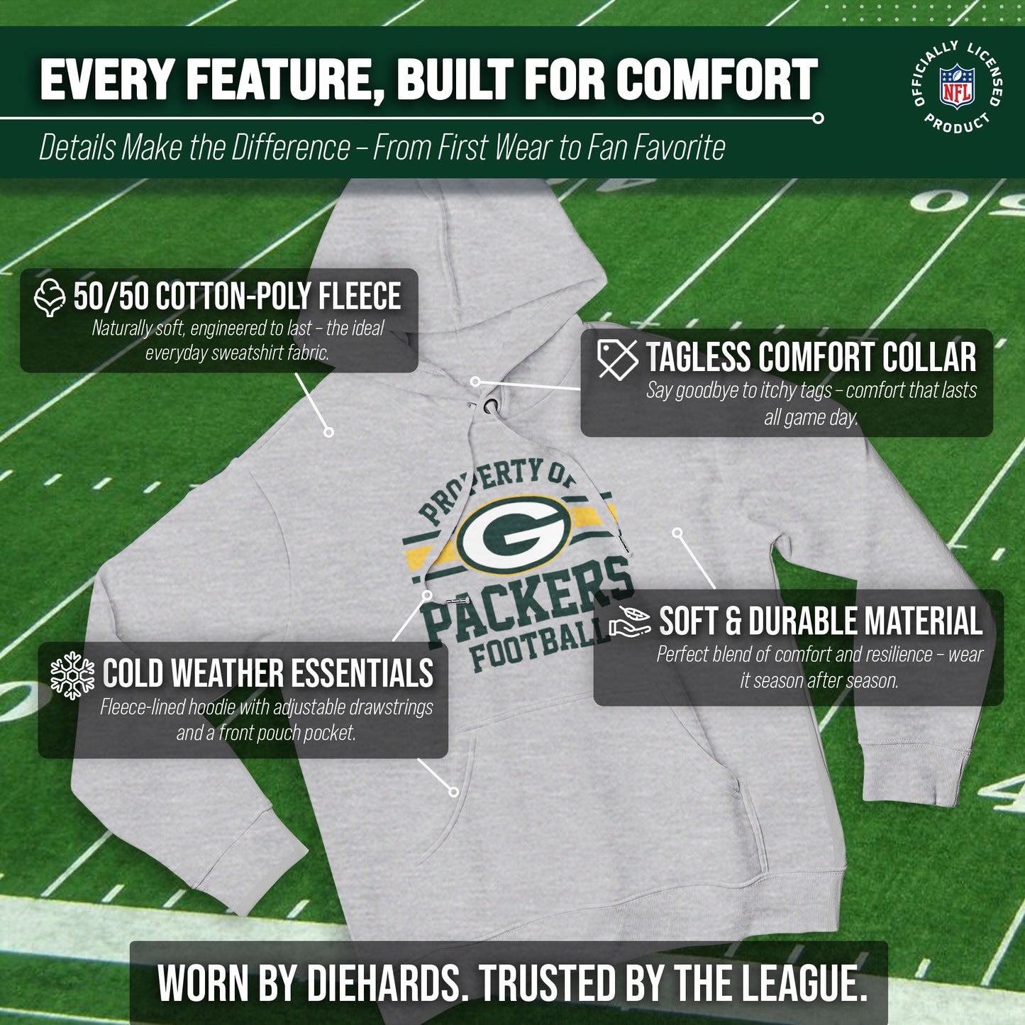 Green Bay Packers NFL Adult Property Of Hooded Sweatshirt - Sport Gray
