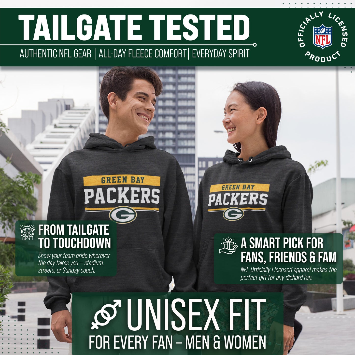 Green Bay Packers NFL Adult Gameday Charcoal Hooded Sweatshirt - Charcoal
