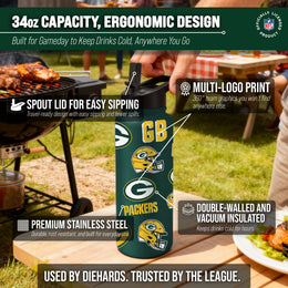 Green Bay Packers NFL 34oz Quencher Stainless Steel Insulated Water Bottle - Hunter Green