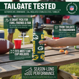Green Bay Packers NFL 34oz Quencher Stainless Steel Insulated Water Bottle - Hunter Green