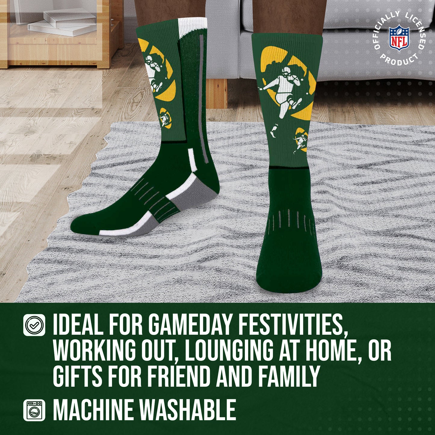 Green Bay Packers NFL V Curve  Socks - Forest Green
