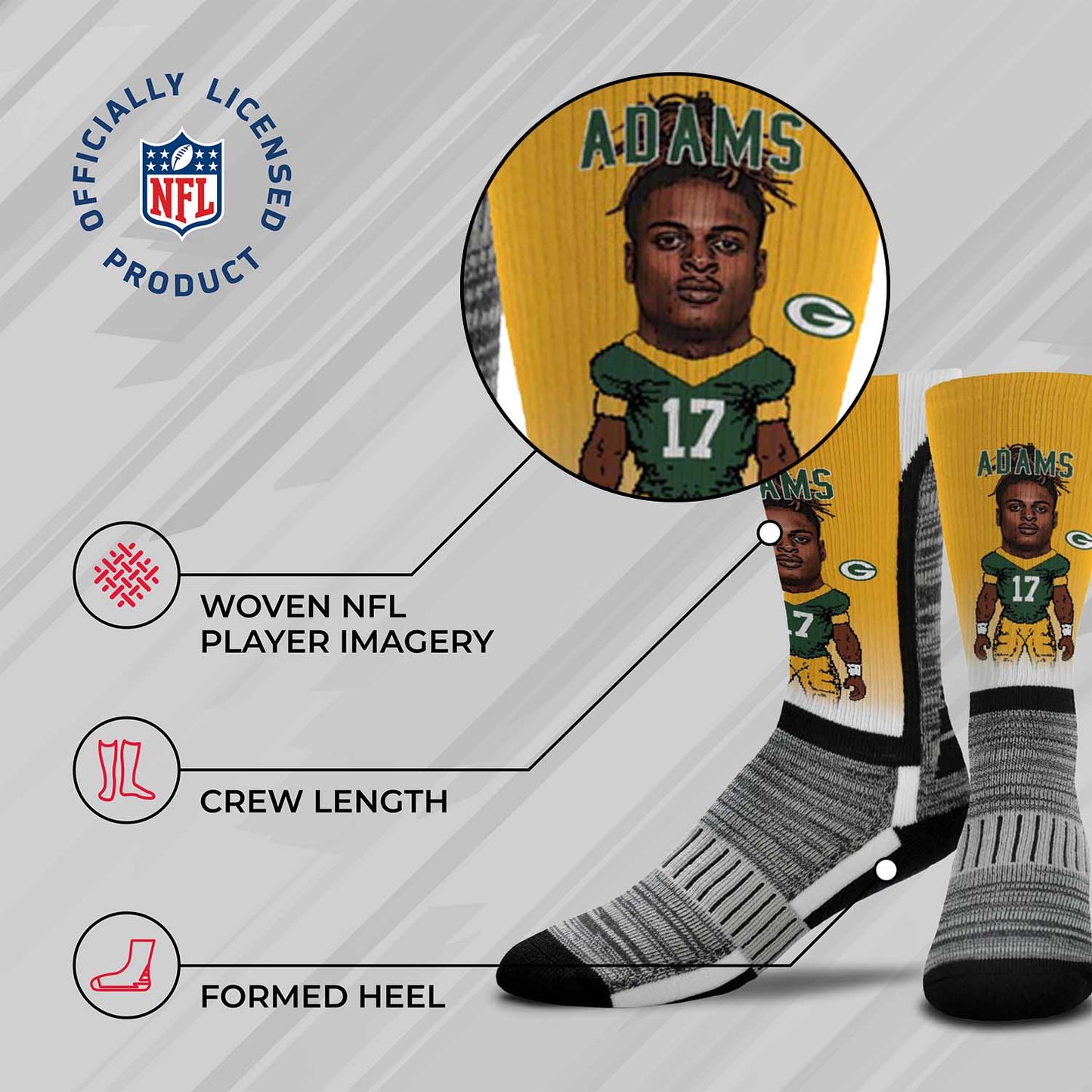 Green Bay Packers FBF NFL V Curve Socks - Gold #17