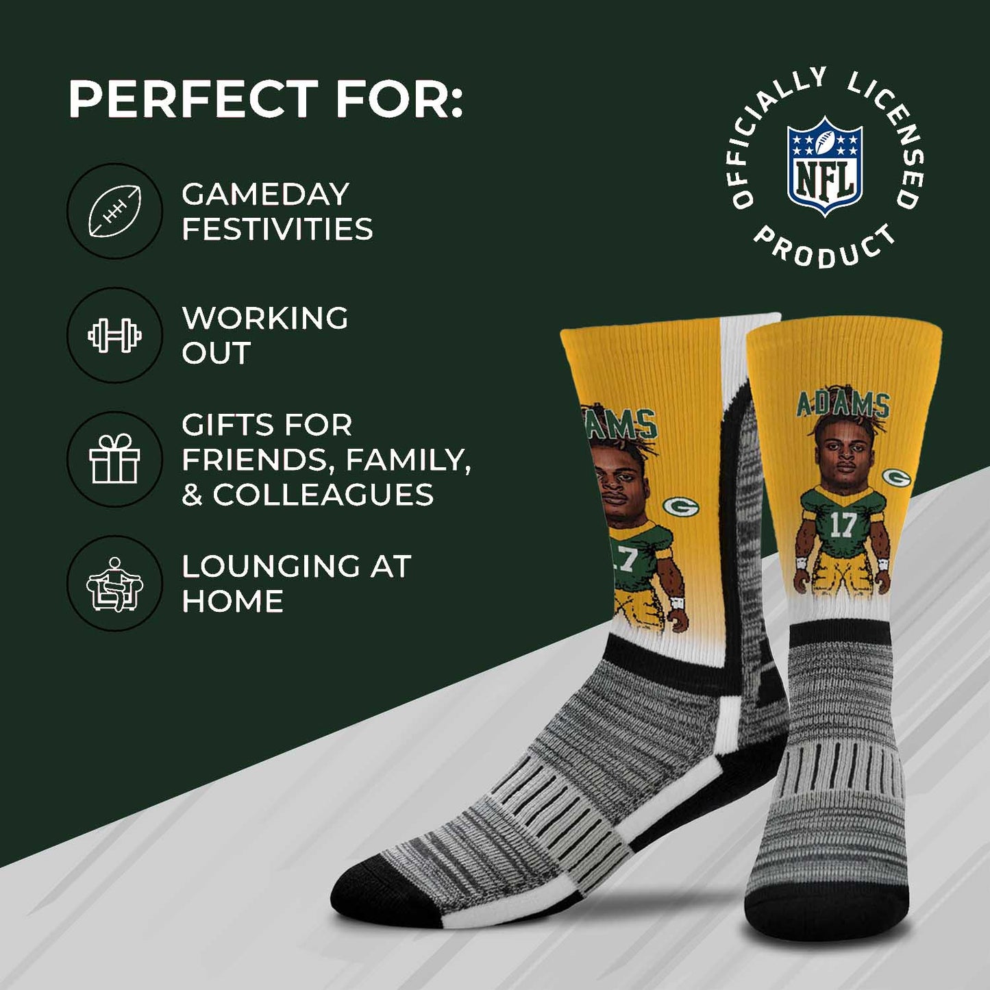 Green Bay Packers FBF NFL V Curve Socks - Gold #17