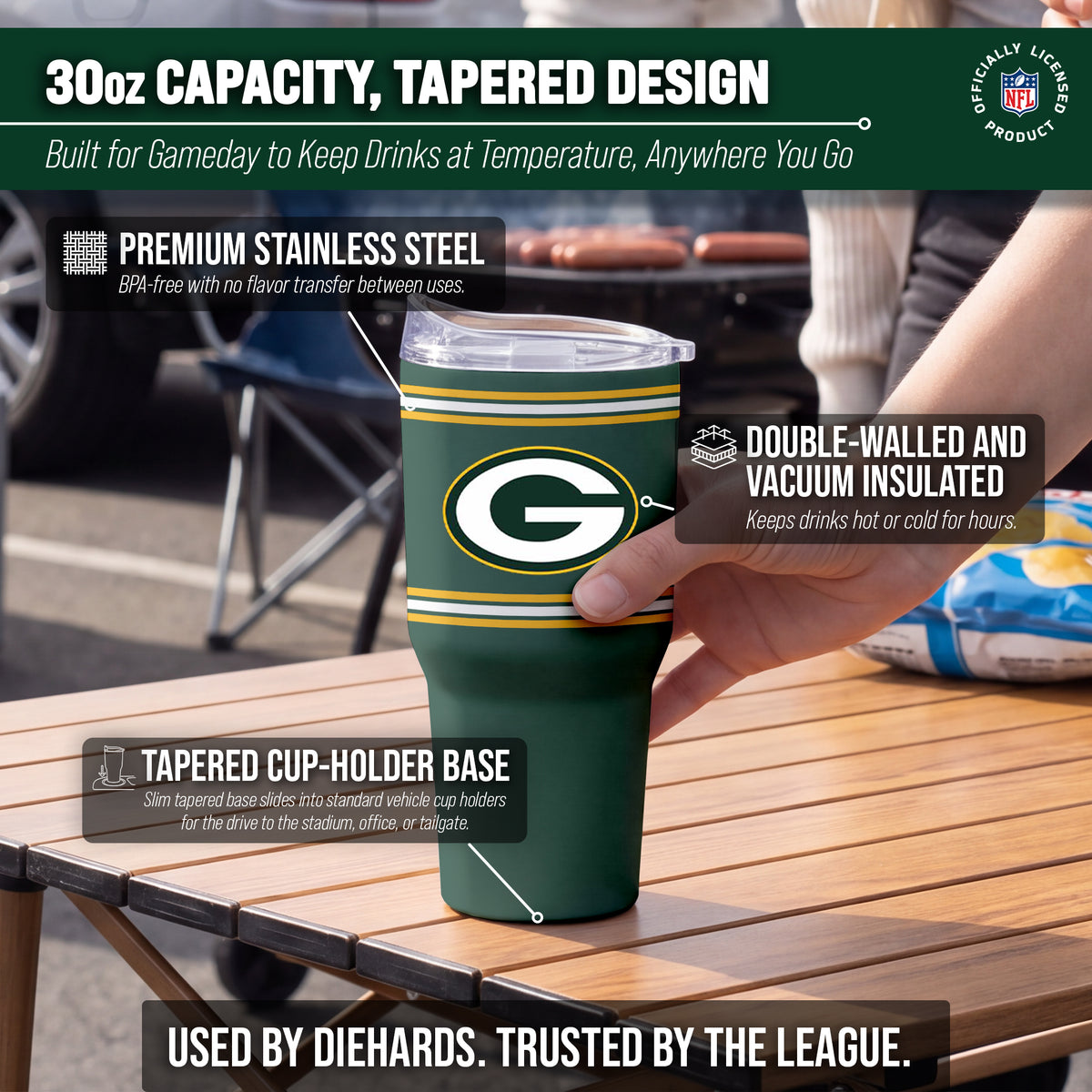 Green Bay Packers  30 oz Stripe Powder Coat Tumbler | NFL Stainless - Hunter Green