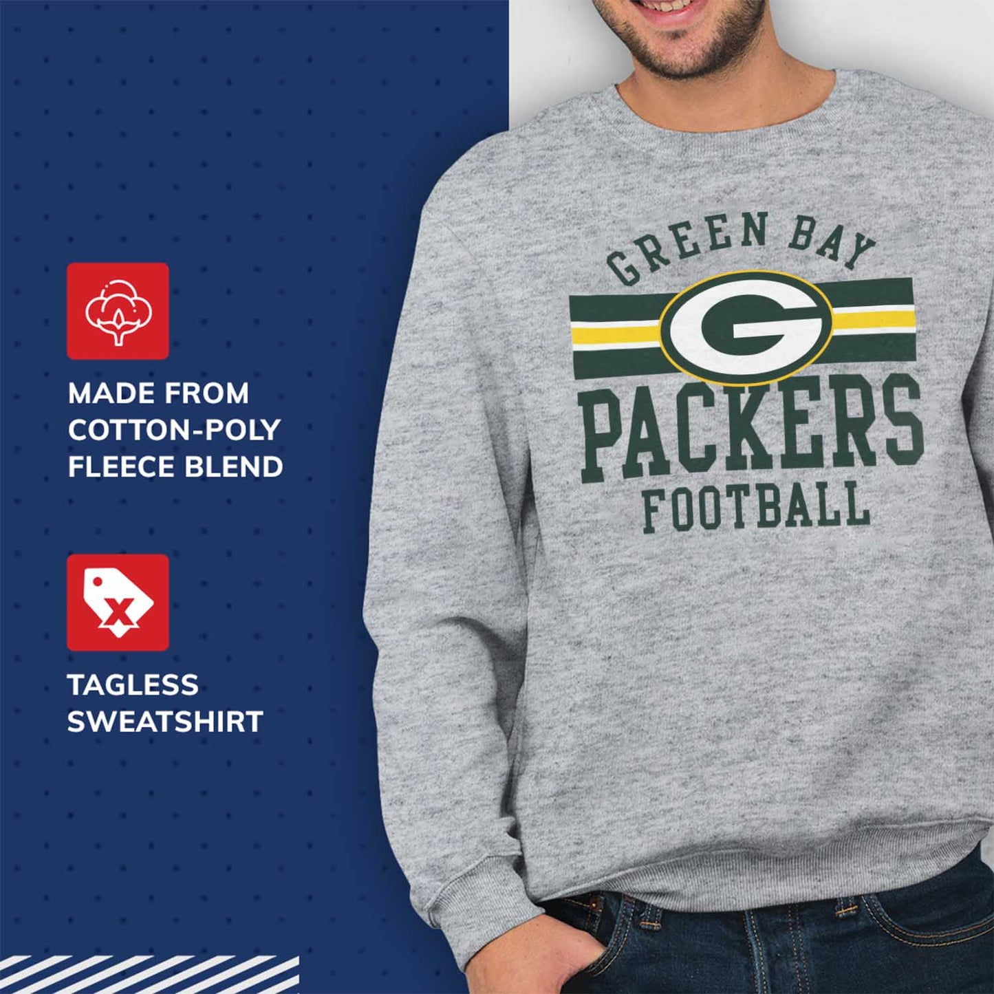 Green Bay Packers NFL Team Stripe Crew Sweatshirt - Sport Gray