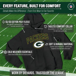 Green Bay Packers NFL Youth Home Team Hoodie- Kids Hooded Sweatshirt - Black