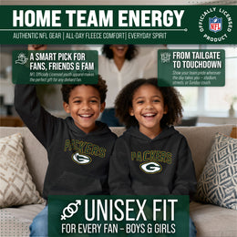 Green Bay Packers NFL Youth Home Team Hoodie- Kids Hooded Sweatshirt - Black